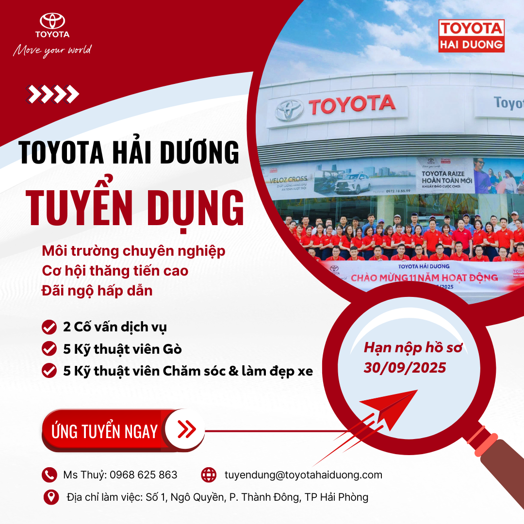 TOYOTA HẢI DƯƠNG THÔNG BÁO TUYỂN DỤNG THÁNG 09