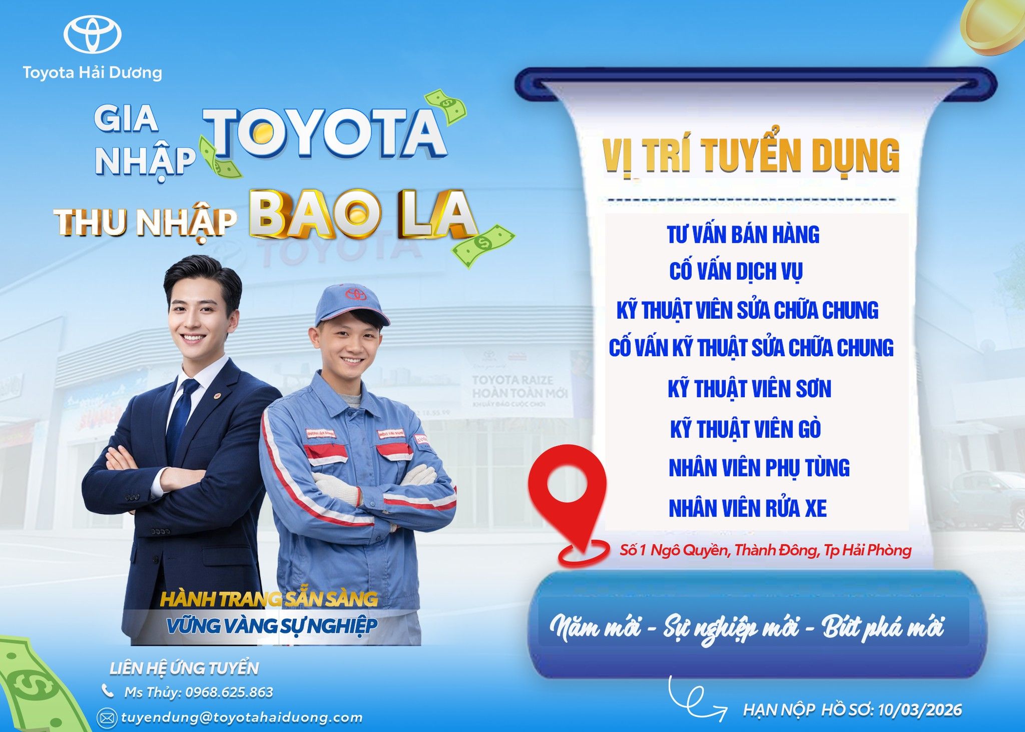 TOYOTA HẢI DƯƠNG THÔNG BÁO TUYỂN DỤNG THÁNG 3/2026