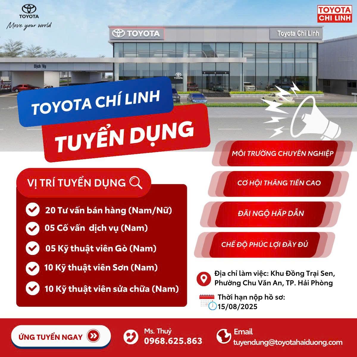 TOYOTA HẢI DƯƠNG TUYỂN DỤNG CHO DỰ ÁN MỚI – TOYOTA CHÍ LINH