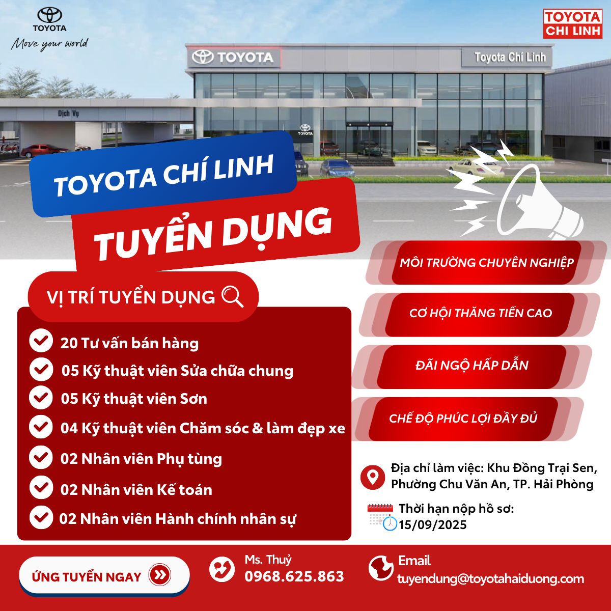 TOYOTA HẢI DƯƠNG TUYỂN DỤNG CHO DỰ ÁN MỚI – TOYOTA CHÍ LINH